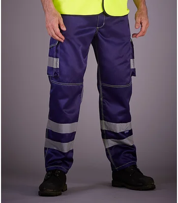 YOKO Yoko Hi-Vis Cargo Trousers with Knee Pad Pockets in NAV