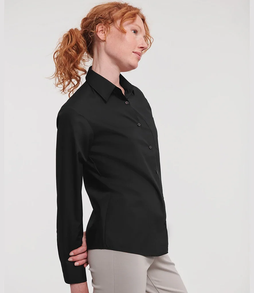 Russell Athletic Collection Russell Athletic Collection Ladies Long Sleeve Easy Care Poplin Shirt in Convoy Grey